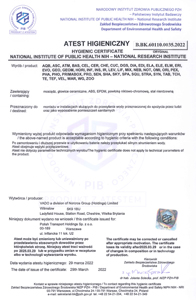 Atest PZH dla kolekcji produktów VADO