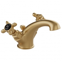 Bateria umywalkowa dwuuchwytowa z korkiem automatycznym - Mosiądz szczotkowany - Booth&Co. - Axbridge - BC-AXB-100-B-BRS