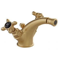 Bateria bidetowa dwuuchwytowa z korkiem automatycznym - Mosiądz szczotkowany - Booth&Co. - Axbridge - BC-AXB-100-B-BRS