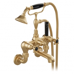 Bateria wannowa naścienna z zestawem prysznicowym - Mosiądz szczotkowany - Booth&Co. - Axbridge - BC-AXB-120-B-BRS