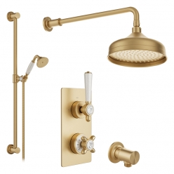 Zestaw prysznicowy z deszczownicą i słuchawką prysznicową na drążku - Mosiądz szczotkowany - Booth&Co. - Axbridge - BC-AXB-SS2-BRS