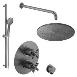 Zestaw prysznicowy z baterią Elements, słuchawką prysznicową na drążku i deszczownicą - IND-SS-ELE2-BGM