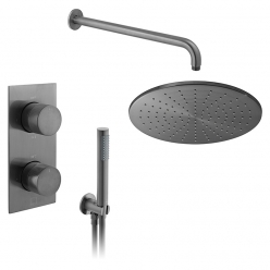 Zestaw prysznicowy z baterią Tablet Knurled, punktową słuchawką prysznicową i deszczownicą - IND-SS-TAB5-BGMK