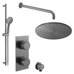 Zestaw prysznicowy z baterią Tablet Knurled, słuchawką prysznicową na drążku i deszczownicą - IND-SS-TAB6-BGMK