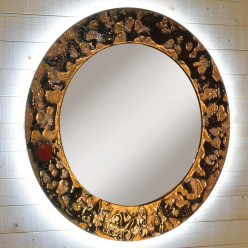 Ręcznie zdobione lustro z kamienia lawowego z podświetleniem LED - Domiziani - Sole