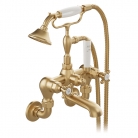 Bateria wannowa naścienna z zestawem prysznicowym - Mosiądz szczotkowany - Booth&Co. - Axbridge - BC-AXB-120-BRS