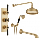 Zestaw wannowo-prysznicowy z deszczownicą, słuchawką i wylewką - Mosiądz szczotkowany - Booth&Co. - Axbridge - BC-AXB-BSS-B-BRS