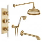 Zestaw wannowo-prysznicowy z deszczownicą, słuchawką i wylewką - Mosiądz szczotkowany - Booth&Co. - Axbridge - BC-AXB-BSS-BRS