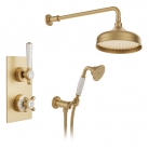 Zestaw prysznicowy z deszczownicą i punktową słuchawką prysznicową - Mosiądz szczotkowany - Booth&Co. - Axbridge - BC-AXB-SS1-BRS